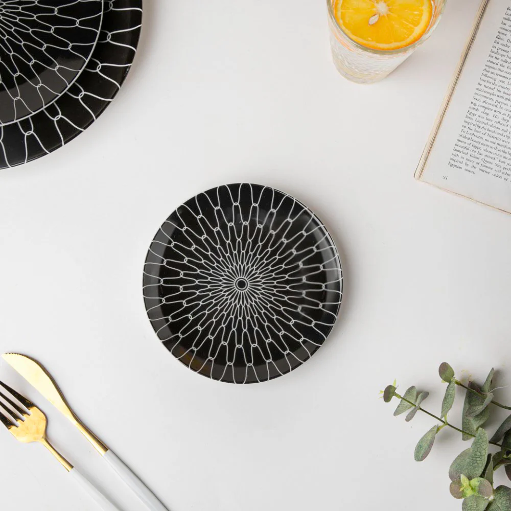 Trellis Gloss Ceramic Dessert Plate Black 6 Inch - Image 4