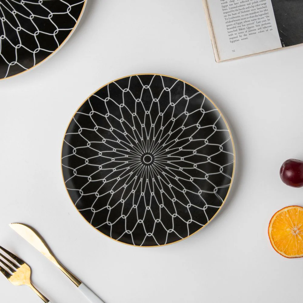 Trellis Gloss Ceramic Plate For Snacks Black 8 Inch - Image 3