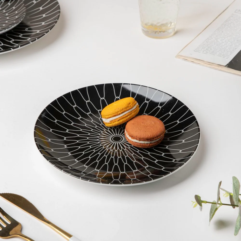Trellis Gloss Ceramic Snack Plate Black 8 Inch