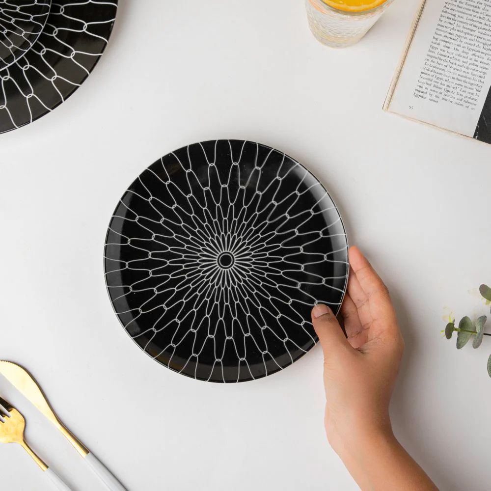 Trellis Gloss Ceramic Snack Plate Black 8 Inch - Image 2