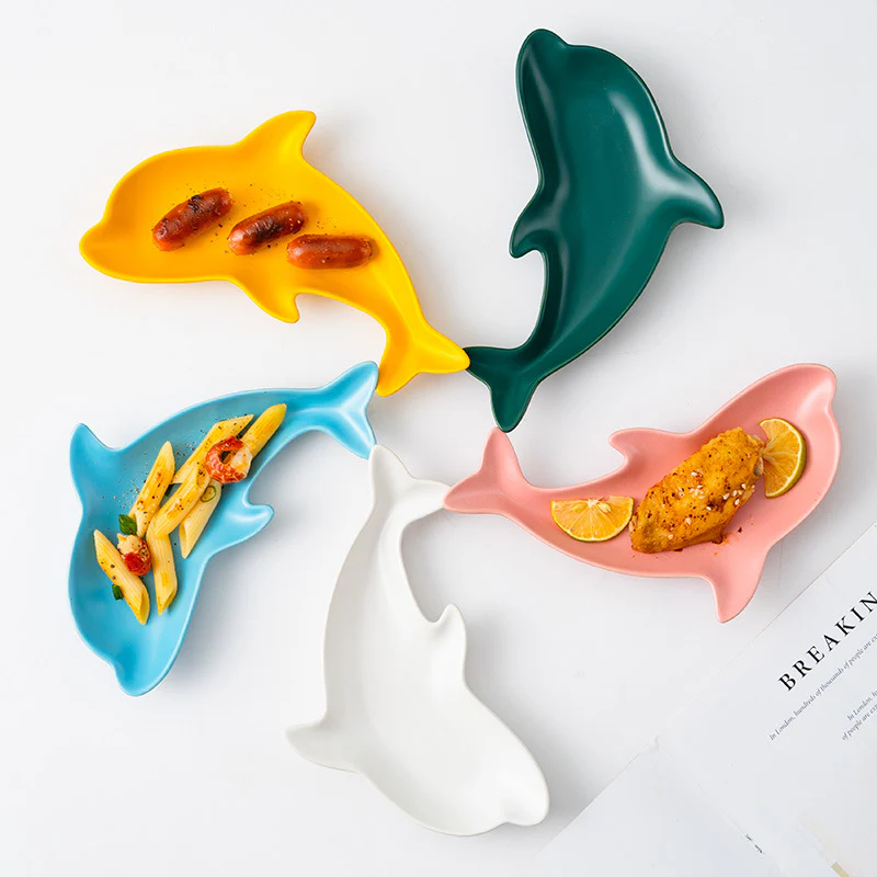 Trendy Teal Dolphin Snack Plate 8 Inch - Image 4