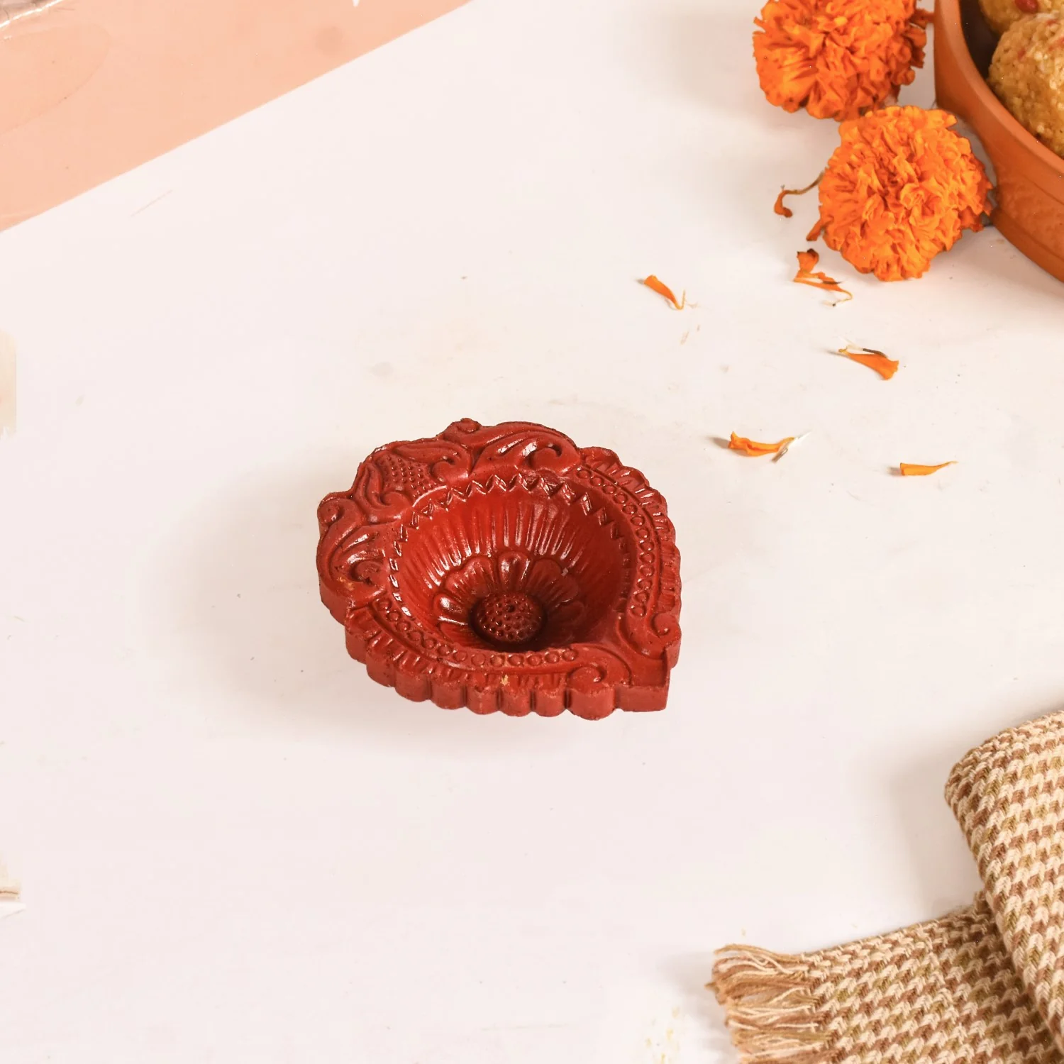 Tri Colour Natural Terracotta Diyas Set Of 48 - Image 2
