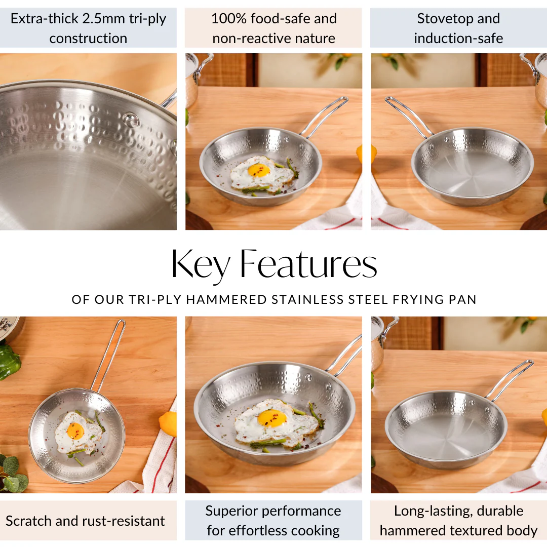Tri-Ply Hammered Stainless Steel Frying Pan 1750ml - Image 5