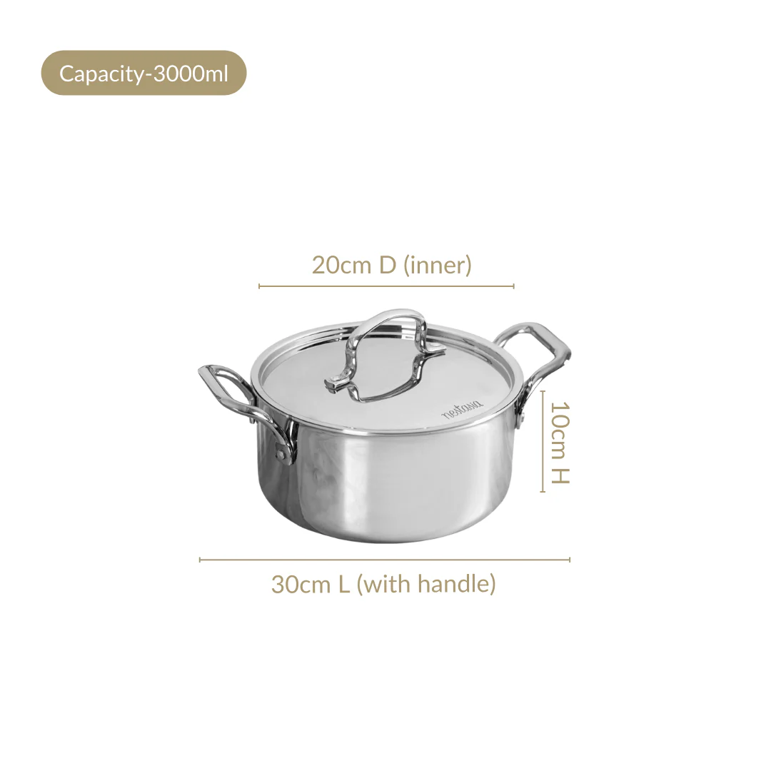Tri Ply Stainless Steel Casserole Pot With Lid 3000ml - Image 3
