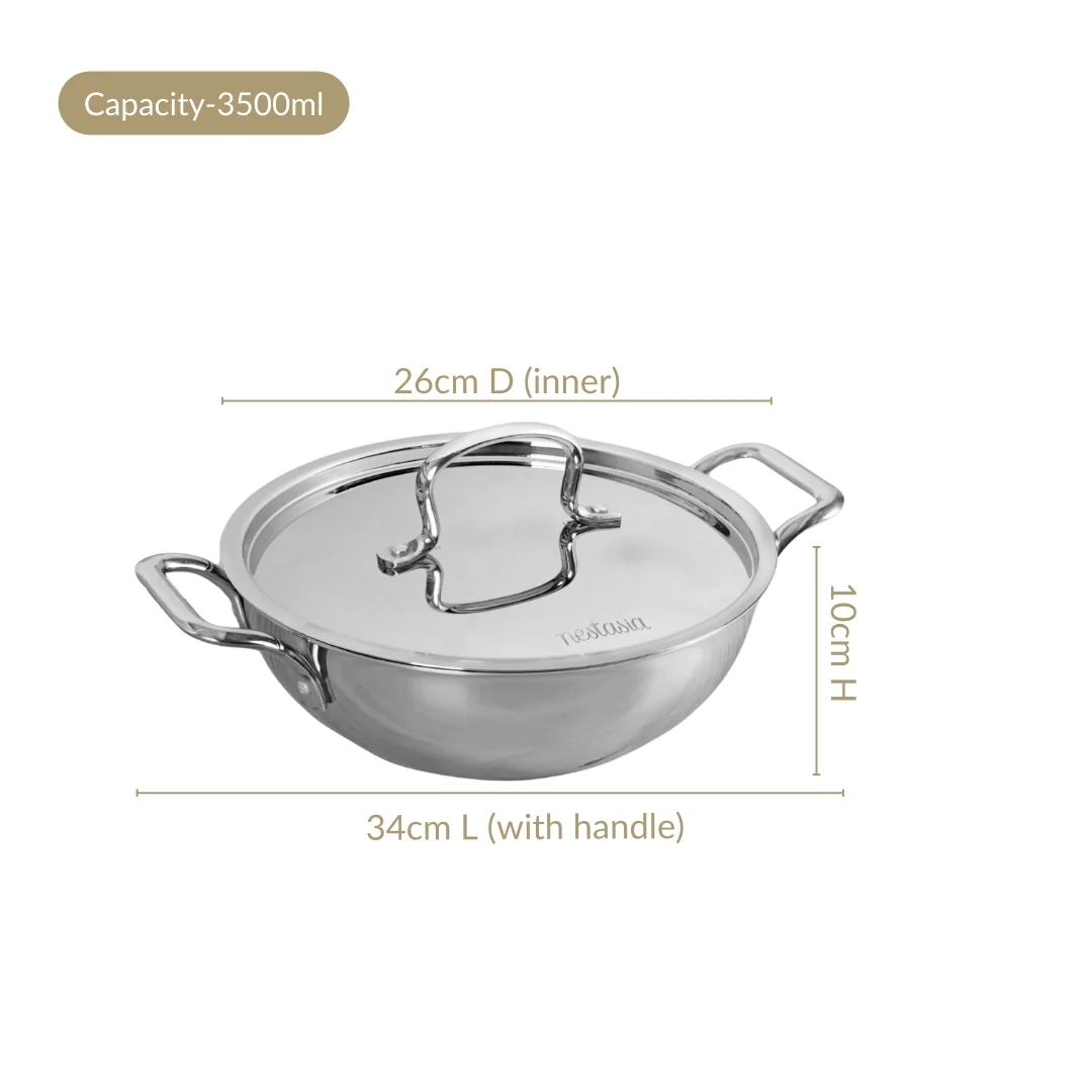 Tri Ply Stainless Steel Kadai Wok With Lid 3500ml - Image 4
