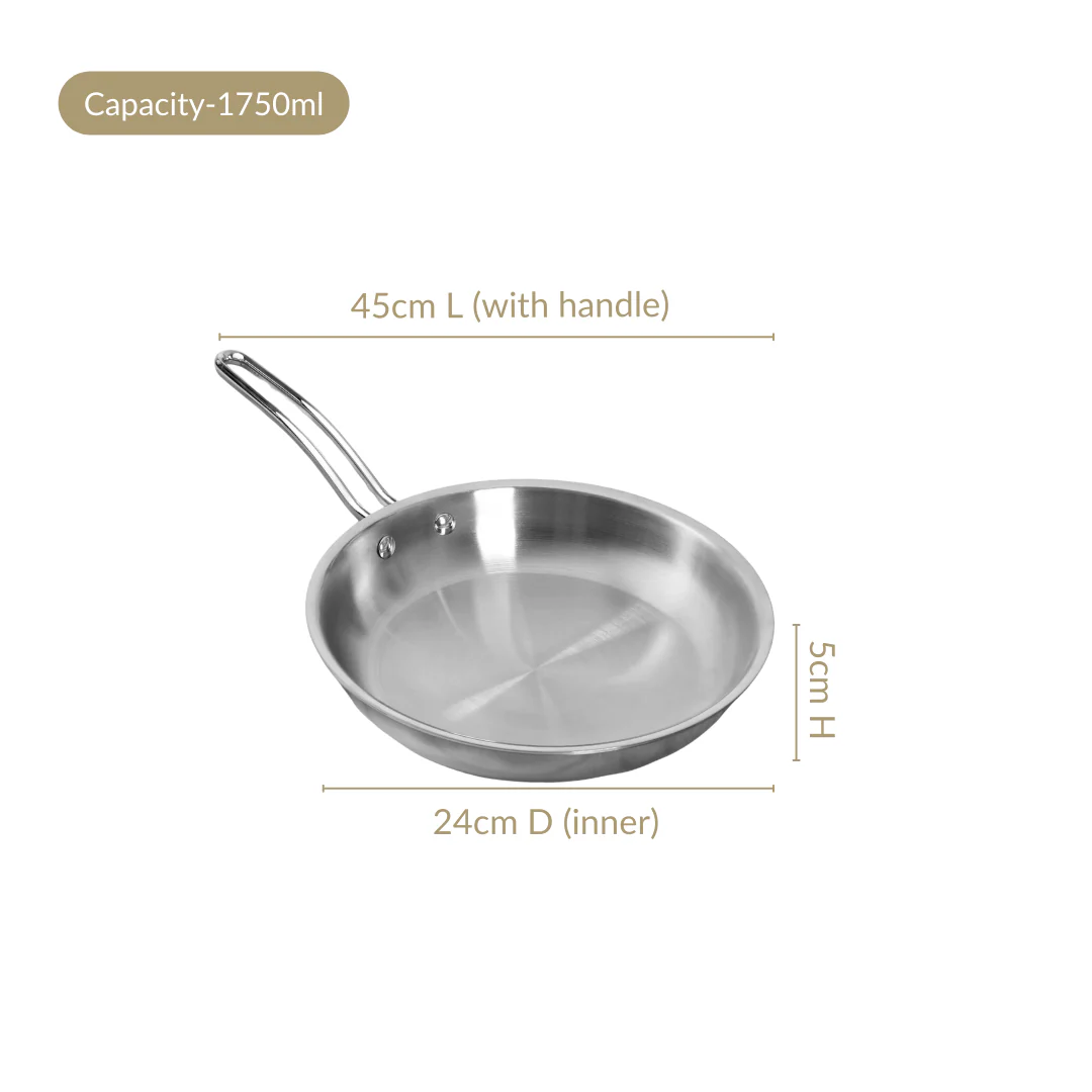 Tri Ply Thick Stainless Steel Fry Pan Induction Safe 1750ml - Image 3