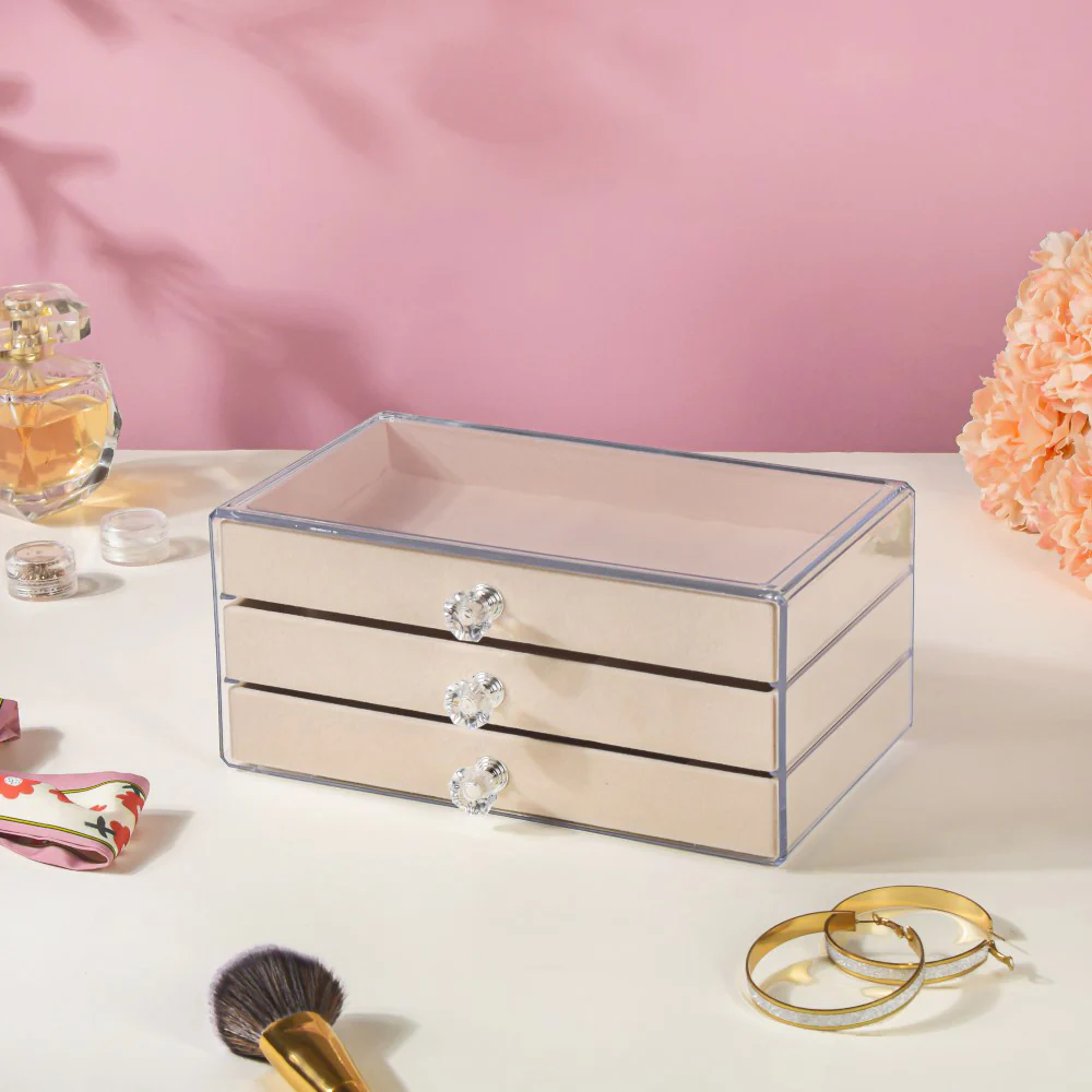 Triple Drawer Jewellery Organiser Cream - Image 12