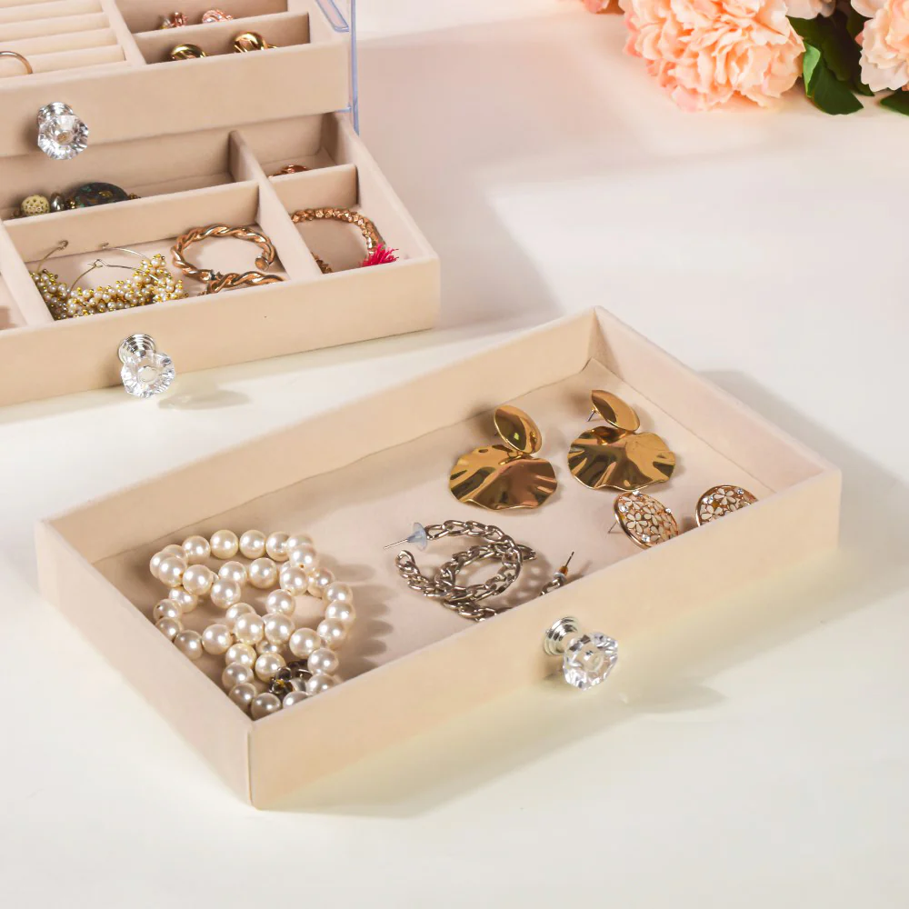 Triple Drawer Jewellery Organiser Cream - Image 13
