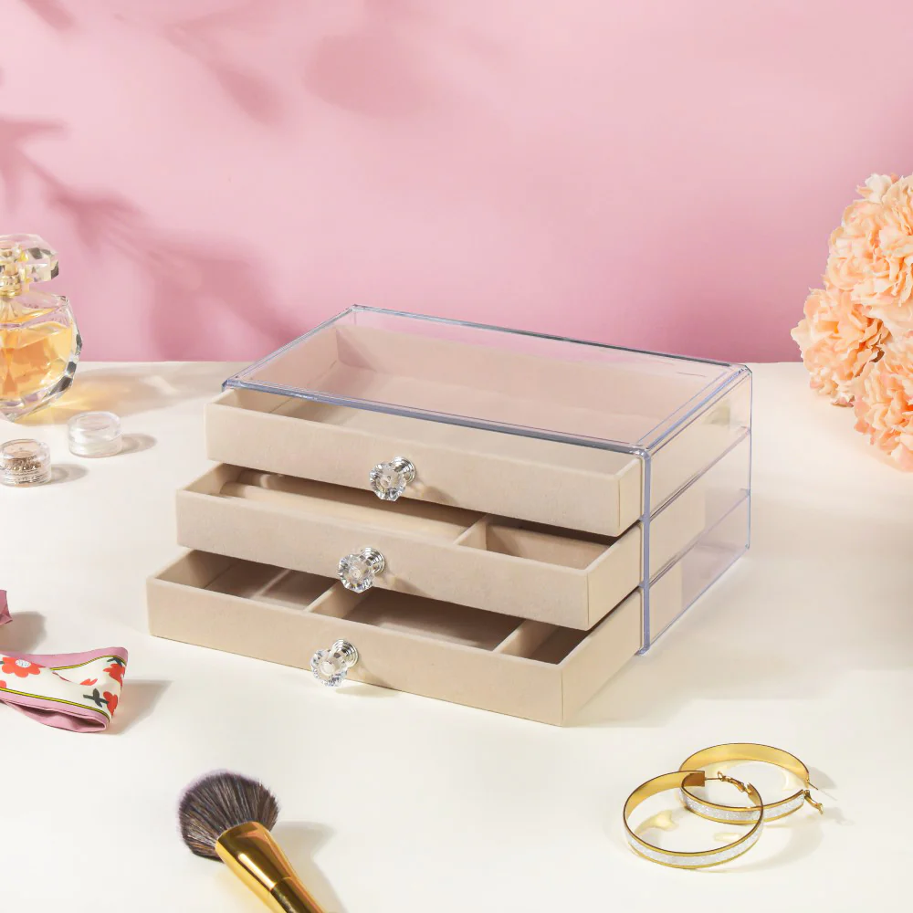 Triple Drawer Jewellery Organiser Cream - Image 8