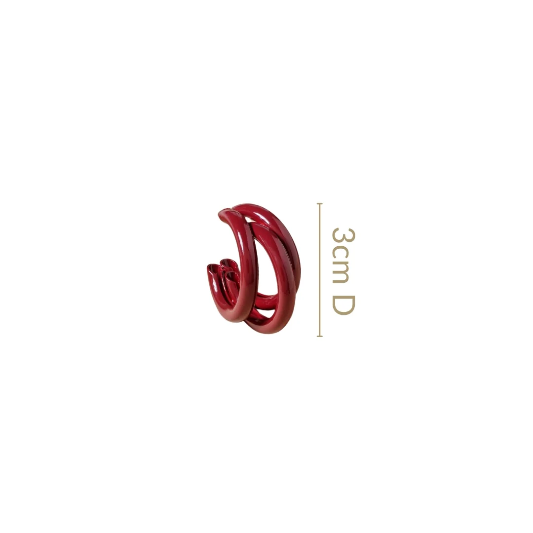 Triple Layer Maroon Semi Hoop Earrings - Image 3