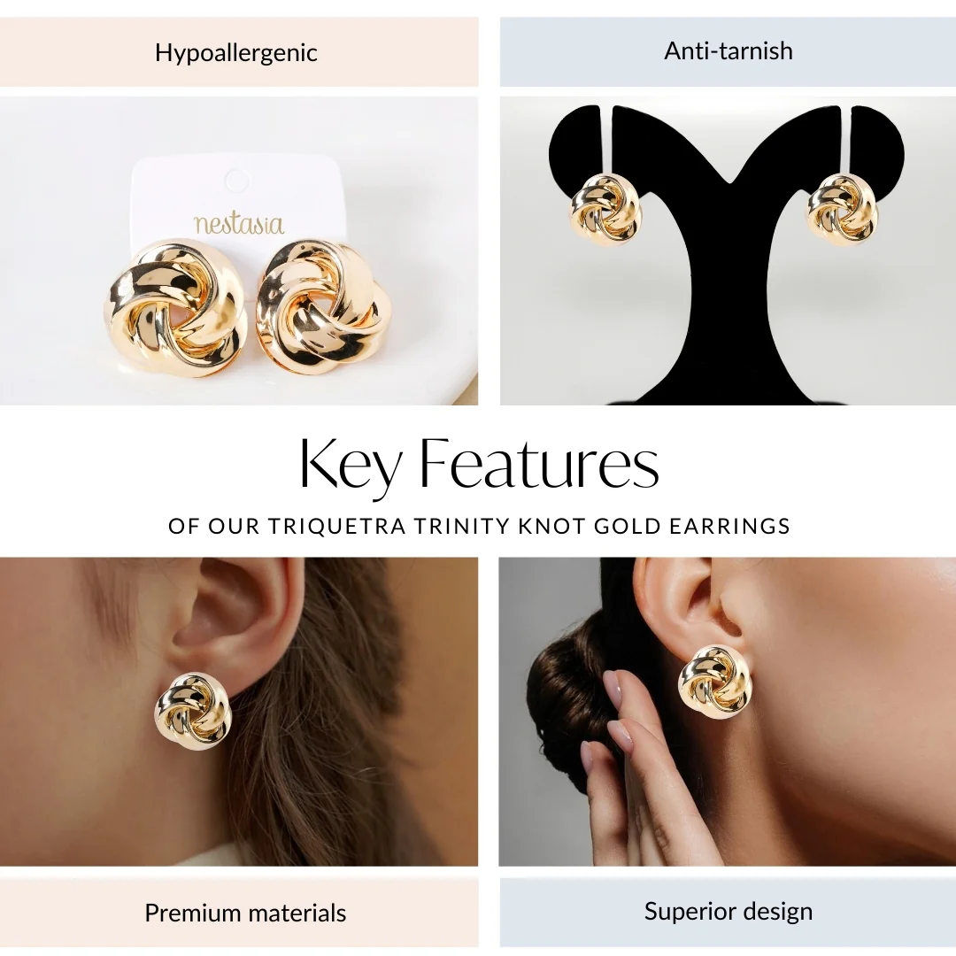 Triquetra Trinity Knot Gold Earrings - Image 4