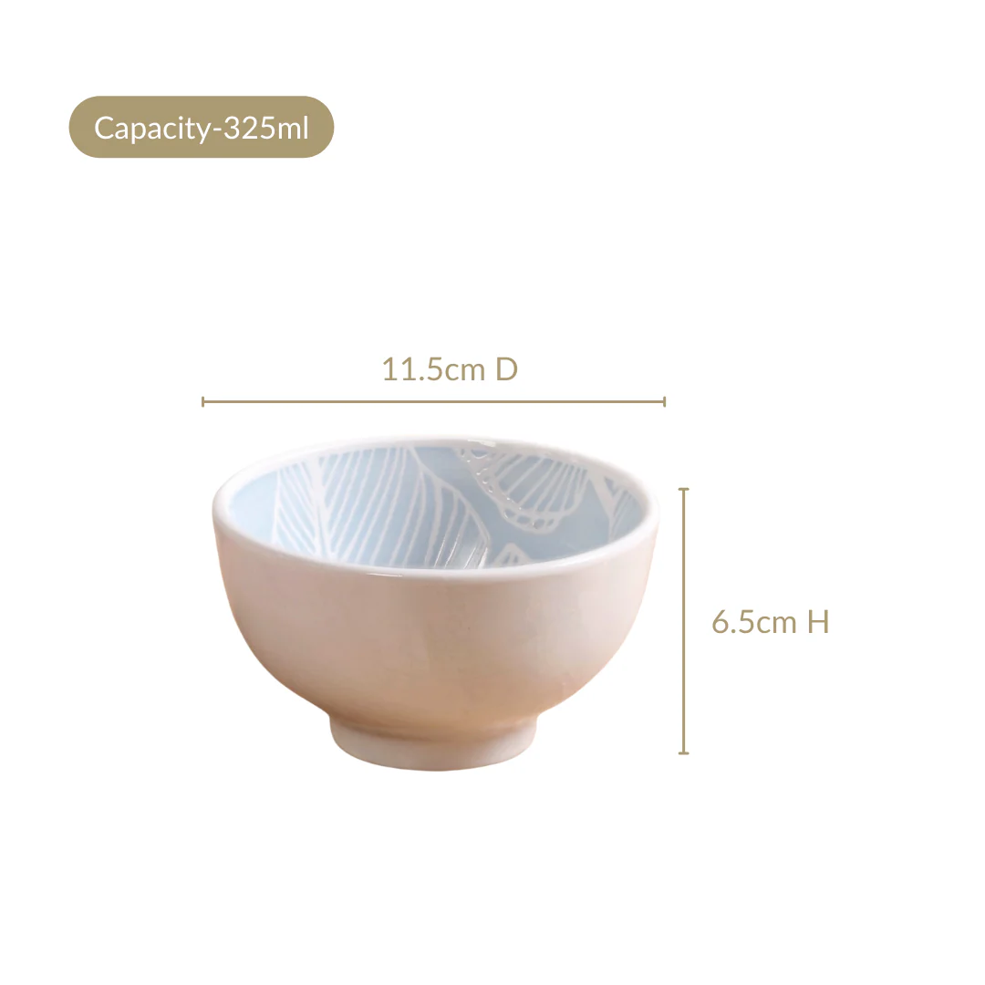 Tropica Baby Blue Printed Ceramic Snack Bowl Set Of 4 325ml - Image 4