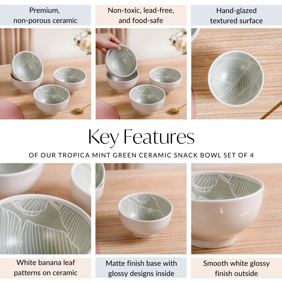 Tropica Banana Leaf Embossed Small Bowl Set Of 4 Mint 325ml - Image 6