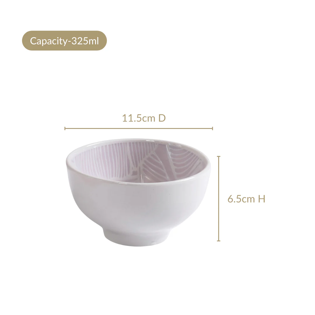 Tropica Light Mauve Banana Foliage Ceramic Bowl Set Of 4 325ml - Image 4