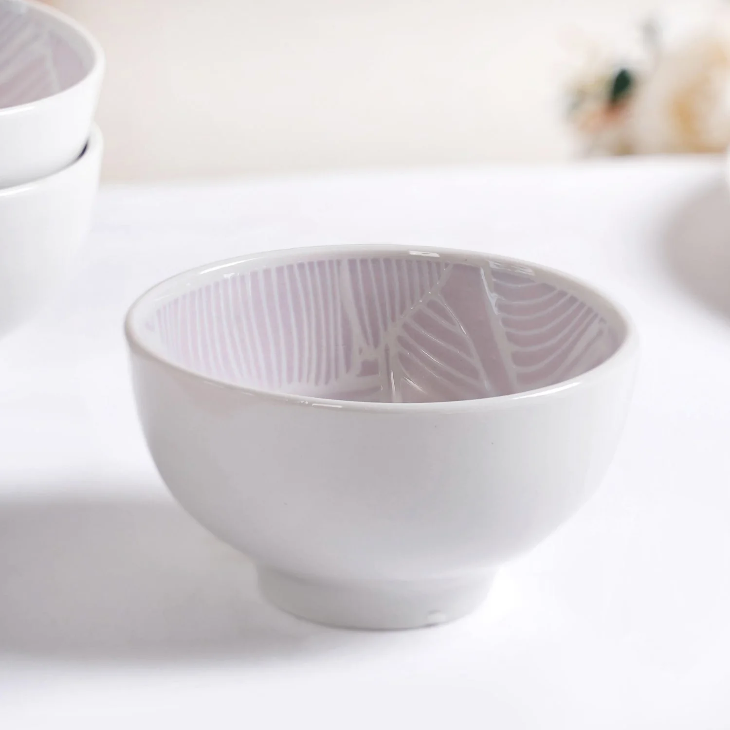 Tropica Light Mauve Banana Foliage Ceramic Bowl Set Of 4 325ml - Image 8