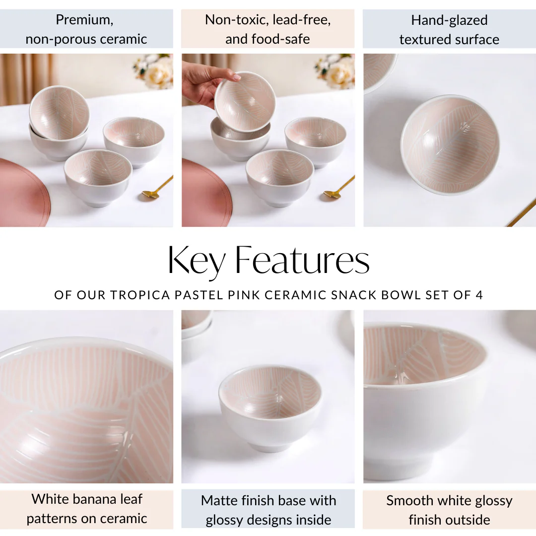 Tropica Pastel Pink Ceramic Snack Bowl Set Of 4 325ml - Image 6
