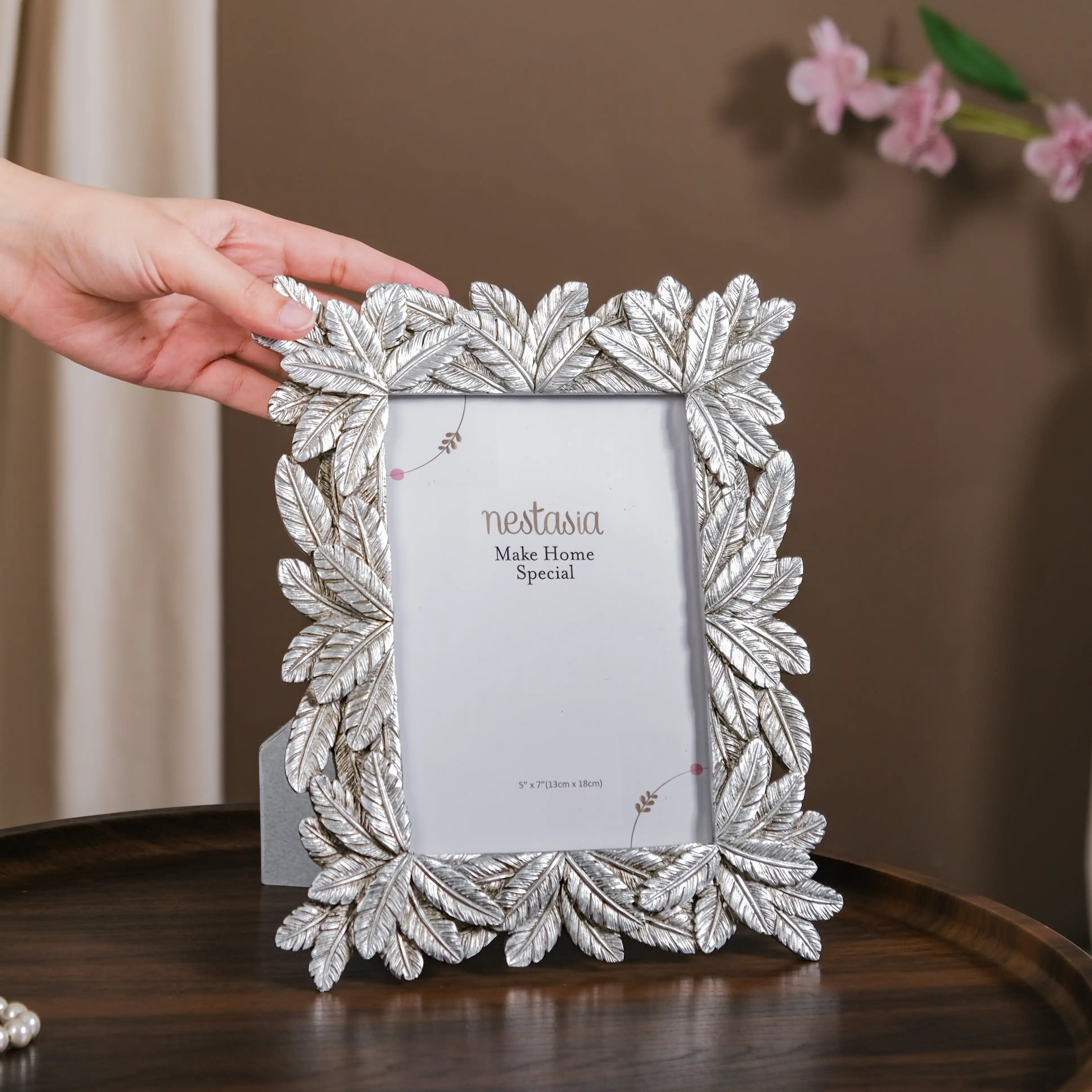 Tropical Palm Photo Frame Large Silver Antique Finish 10"x8" - Image 2