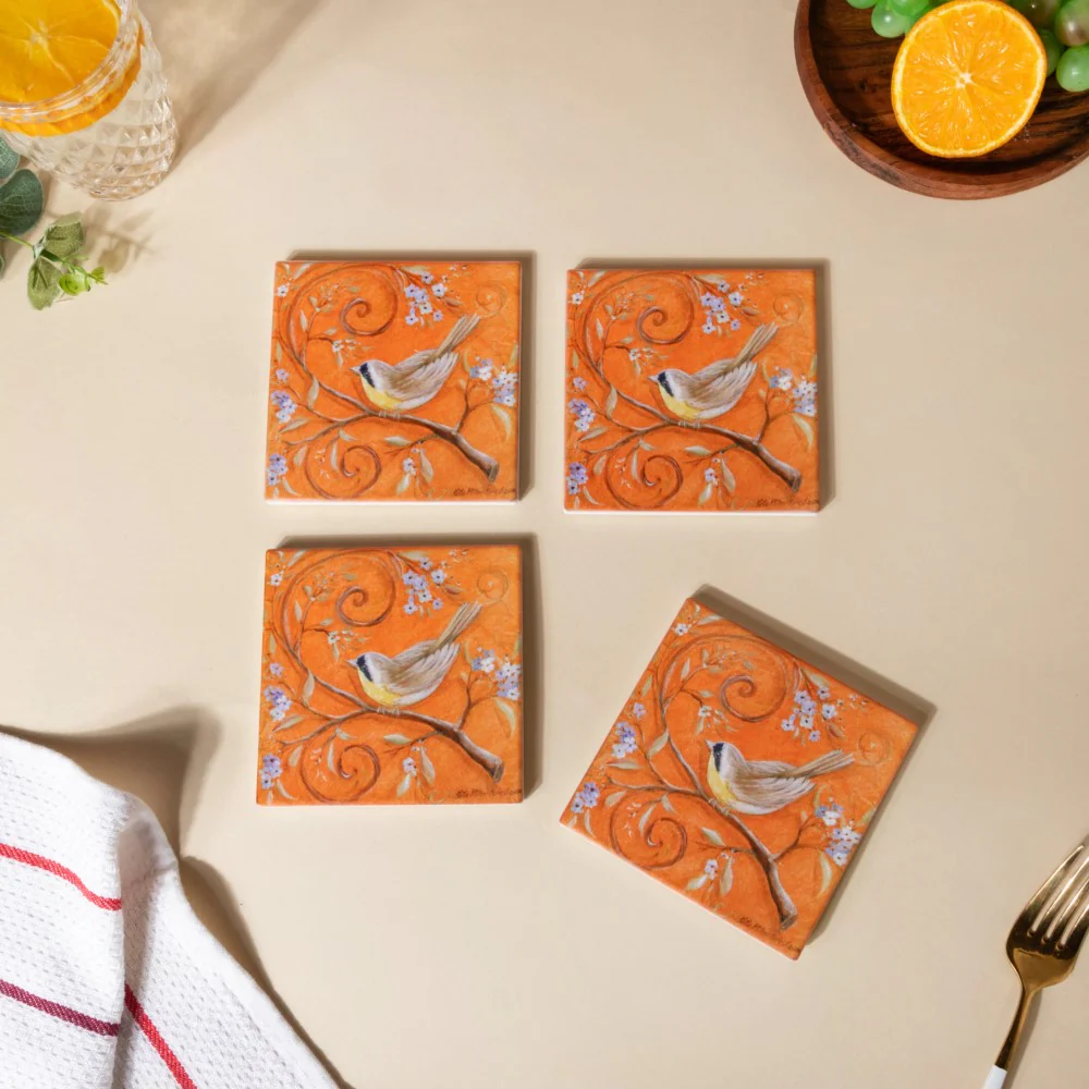 Tufted Bird Ceramic And Cork Coster Set Of 4 - Image 7
