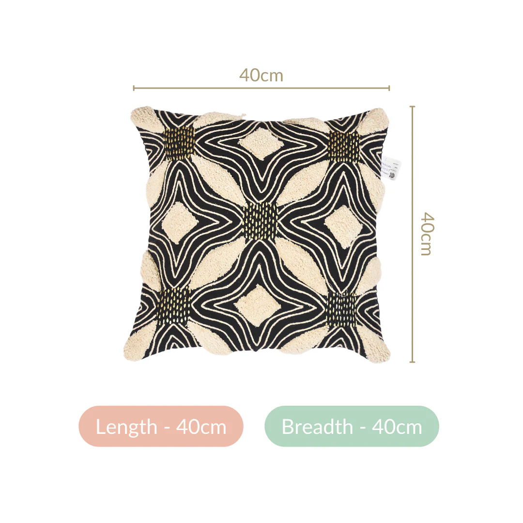 Tufted Black And White Pattern Cushion Cover 15x15 Inch - Image 5