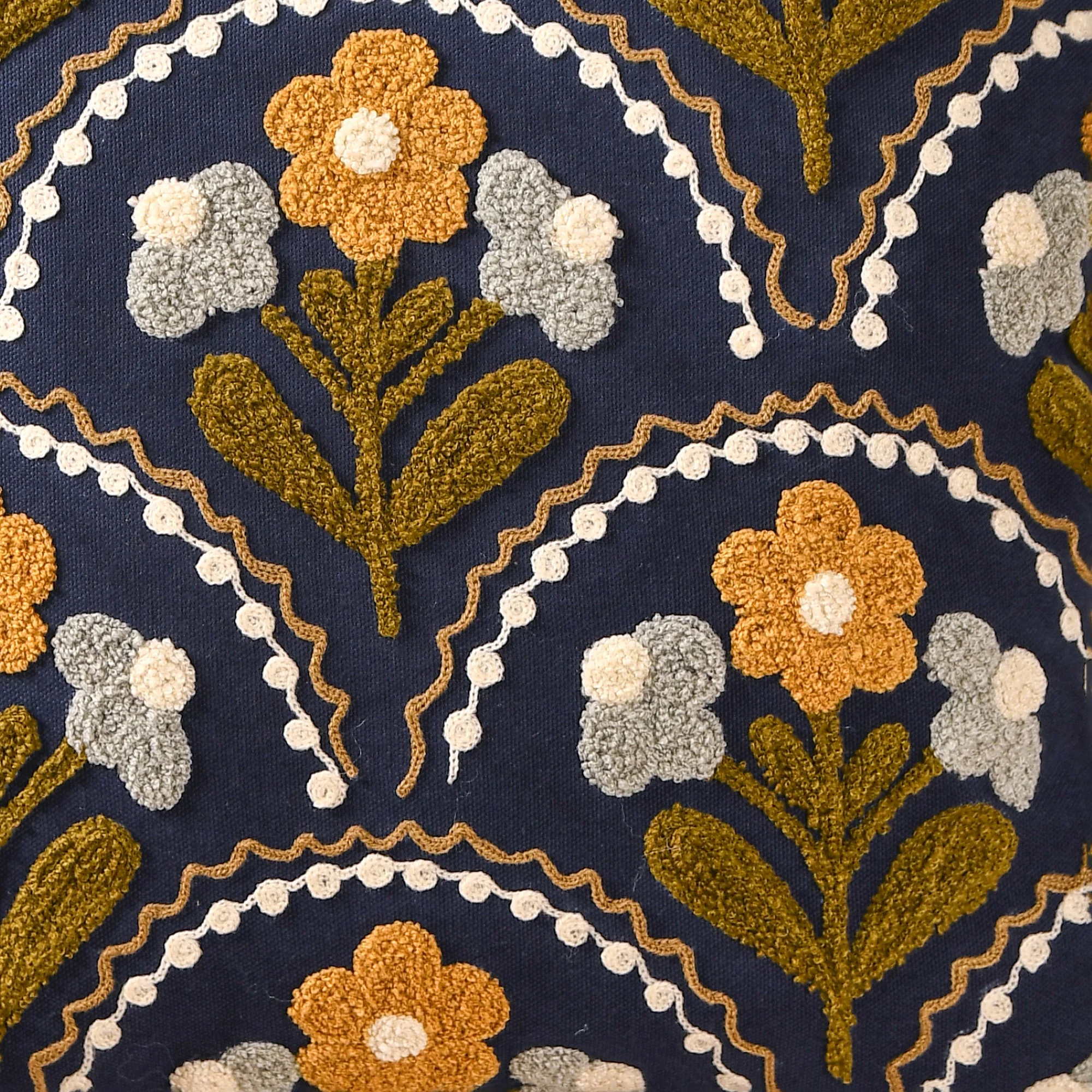 Tufted Blossoms Art Deco Blue Cushion Cover 40x40cm - Image 3