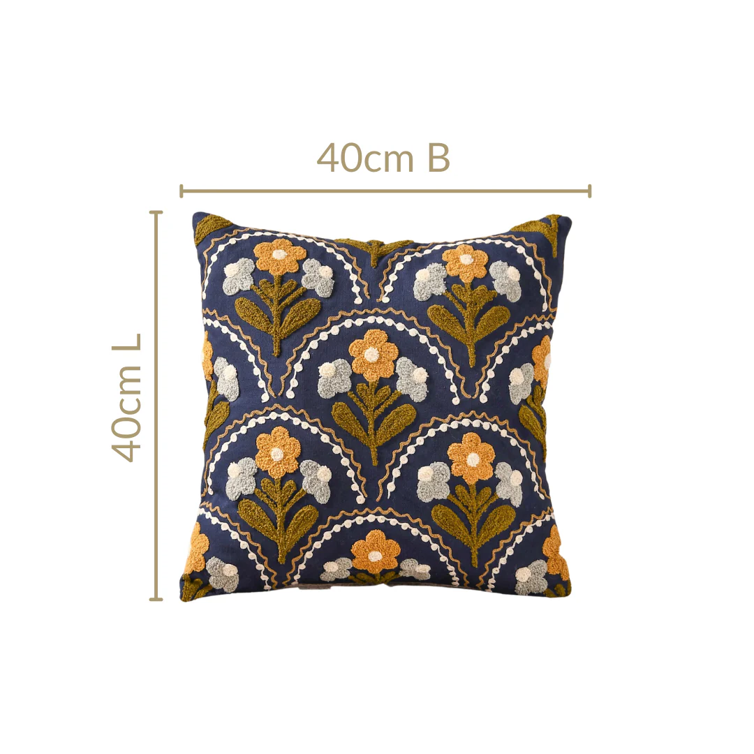 Tufted Blossoms Art Deco Blue Cushion Cover 40x40cm - Image 4