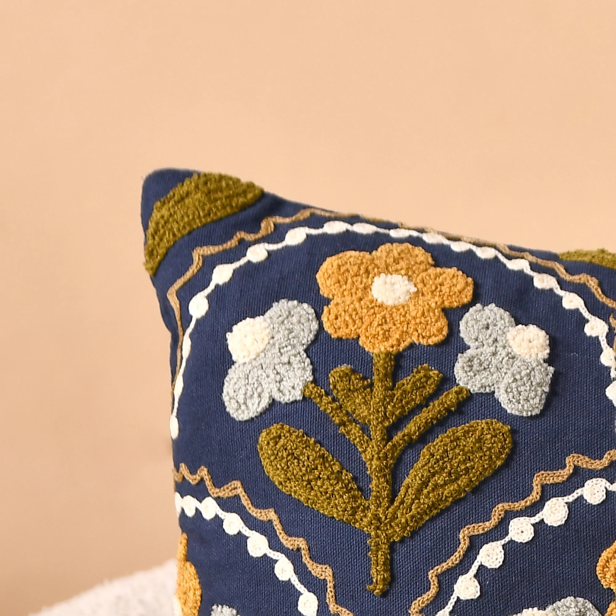 Tufted Blossoms Art Deco Blue Cushion Cover 40x40cm - Image 6