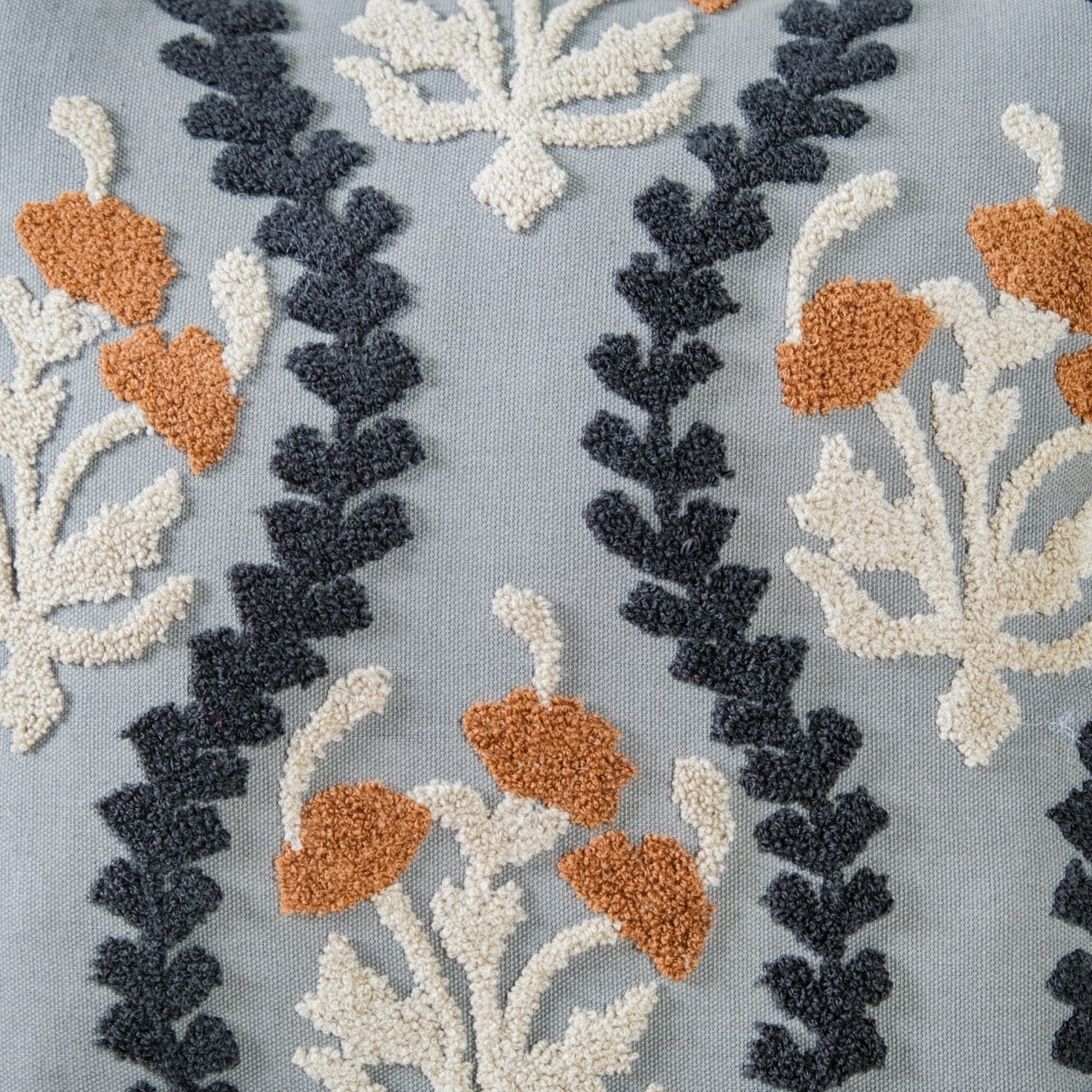 Tufted Embroidery Botanical Linen Cushion Cover 16x16 Inch - Image 9