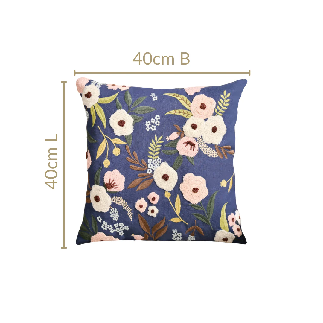 Tufted Floral Embroidered Cushion Cover 40x40cm - Image 4