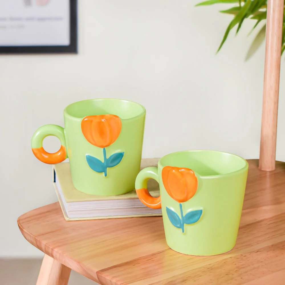 Tulip Coffee Mug Green Set of 2 330ml - Image 6