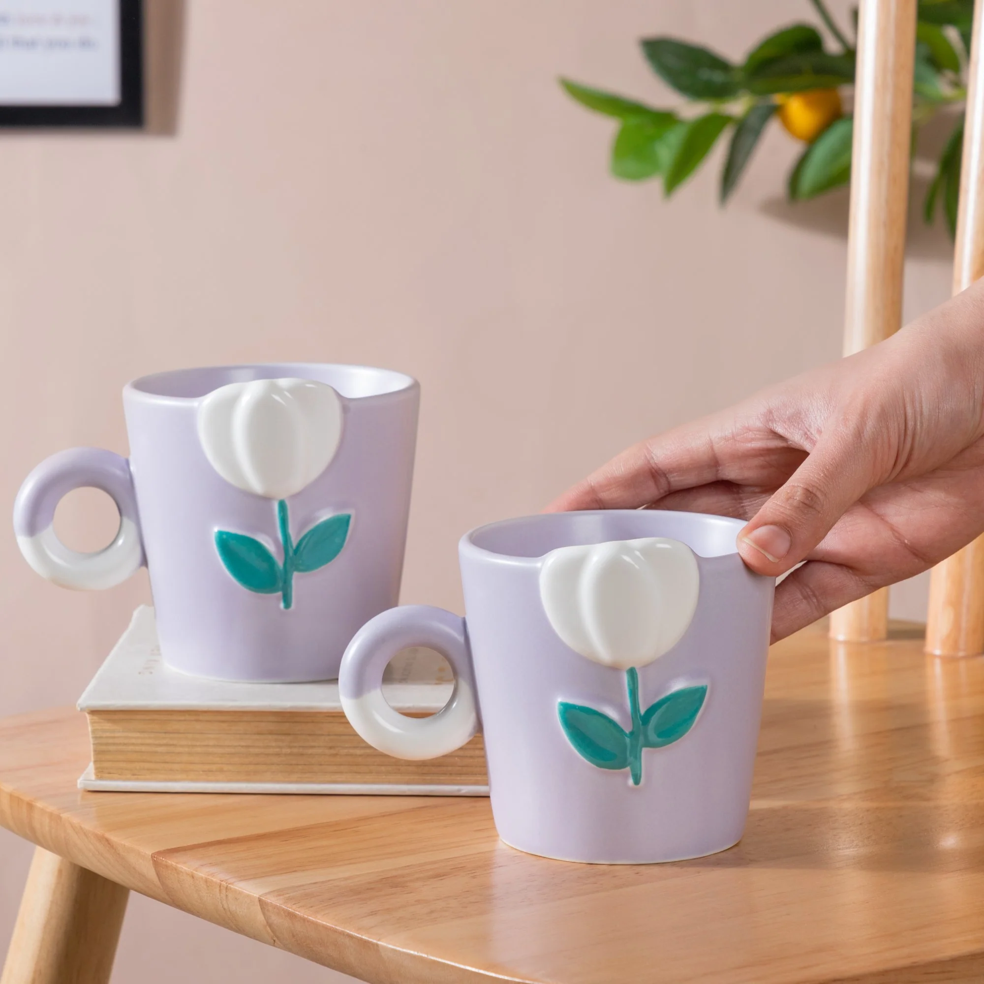 Tulip Coffee Mug Lilac Set of 2 330ml - Image 2