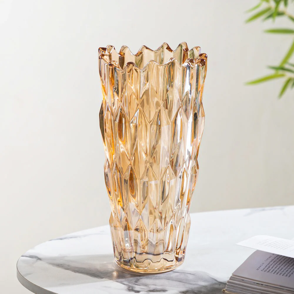 Tulip Crystal Glass Vase Amber 11 Inch - Image 3