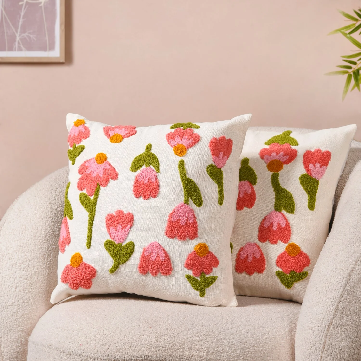 Tulip Embroidered Soft Cushion Cover Set Of 2 40x40cm - Image 2