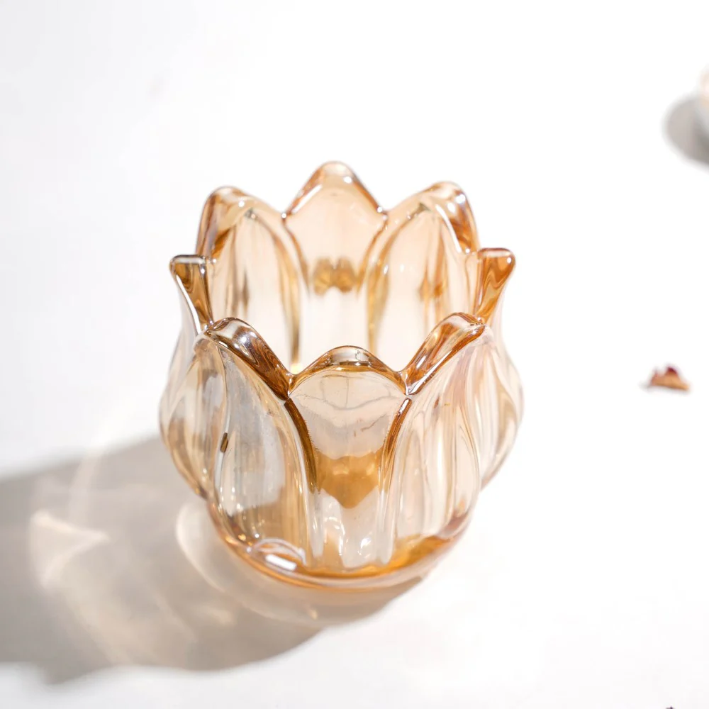Tulip Glass Tea Light Candle Holder Amber - Image 5