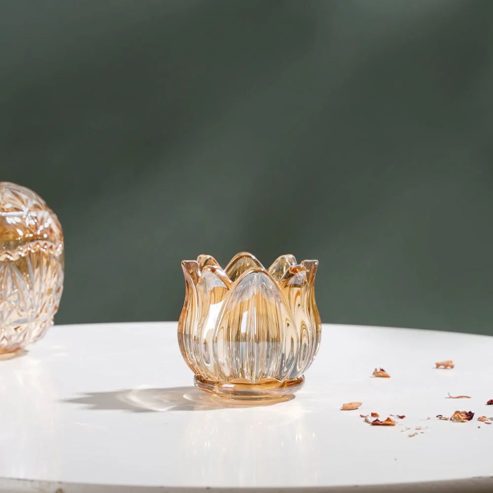 Tulip Glass Tea Light Candle Holder Amber - Image 6