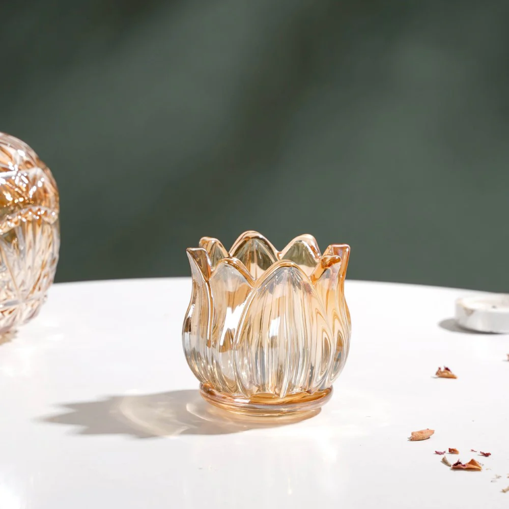 Tulip Glass Tea Light Candle Holder Amber - Image 8