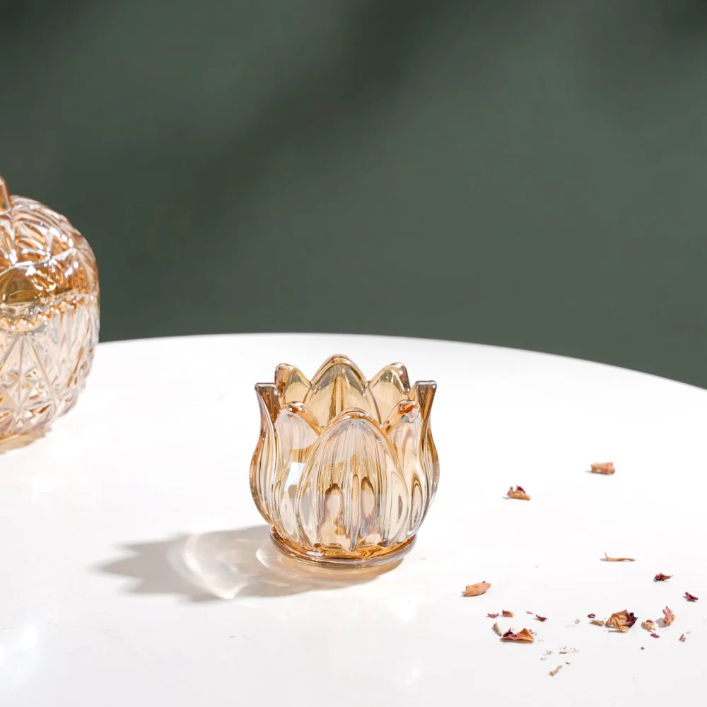 Tulip Glass Tea Light Candle Holder Amber - Image 9