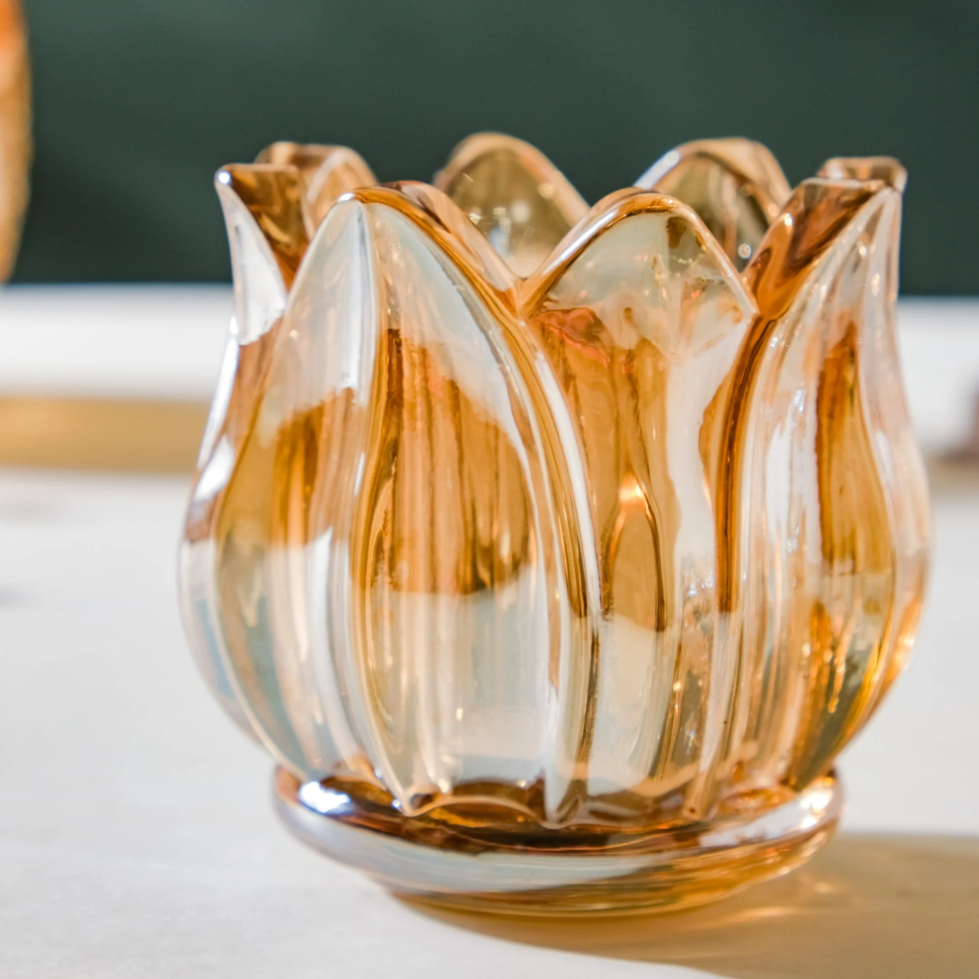 Tulip Glass Tea Light Candle Holder Amber Set Of 6 - Image 9