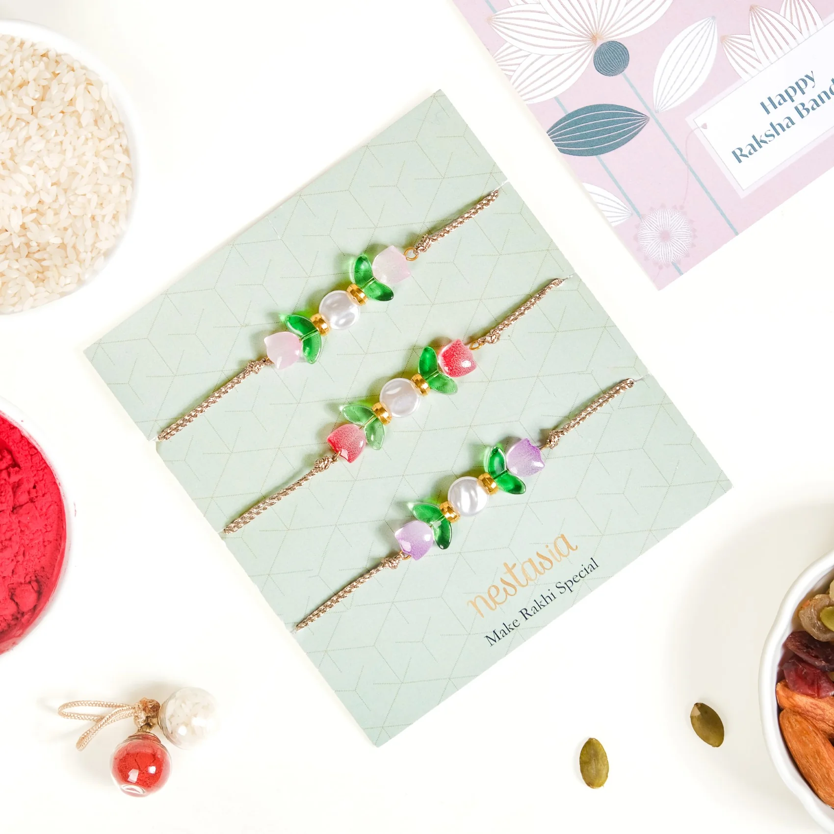 Tulip Rakhi Set Of 5 With Box And Card - Image 11