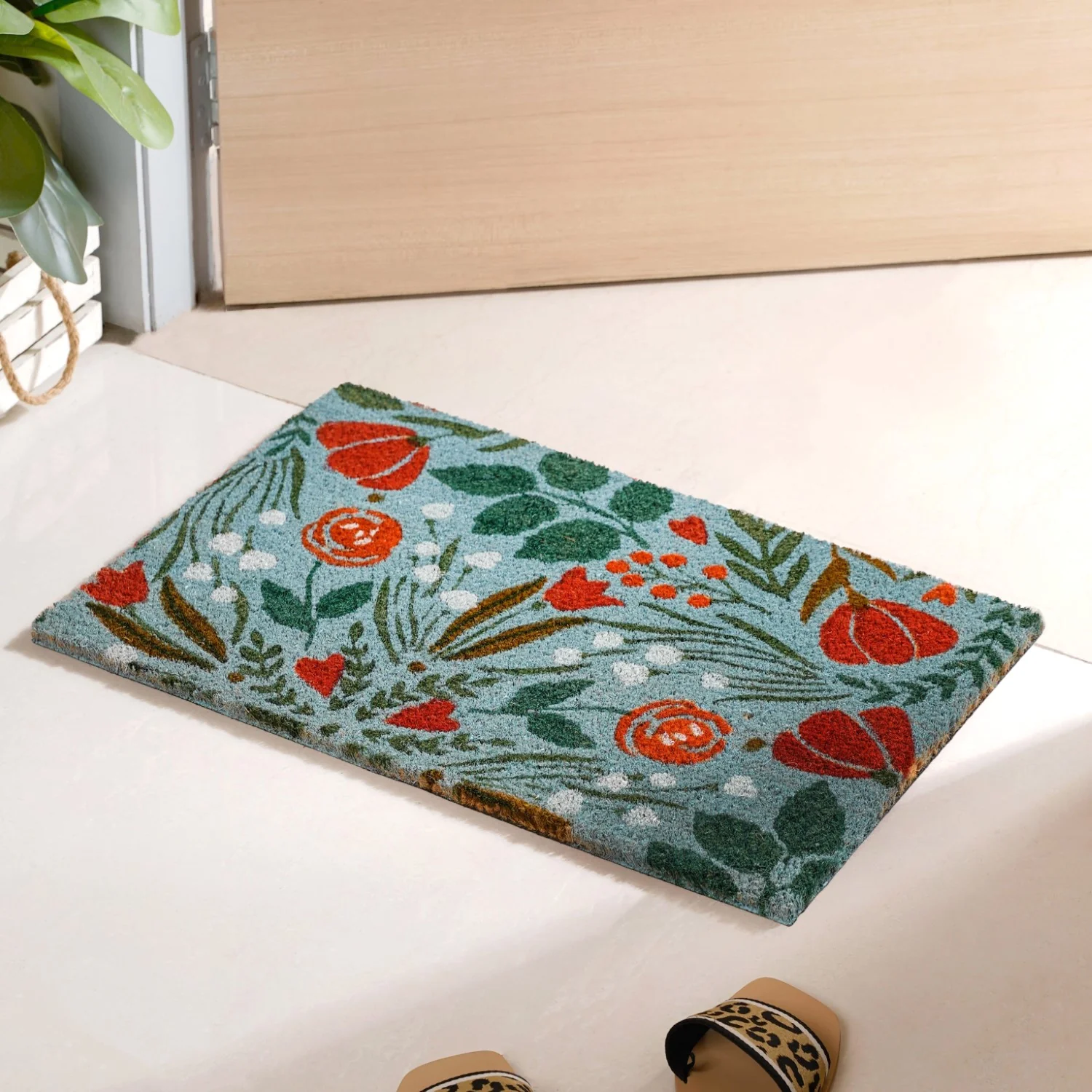 Tulips And Roses Coir Welcome Mat 24x16 Inch