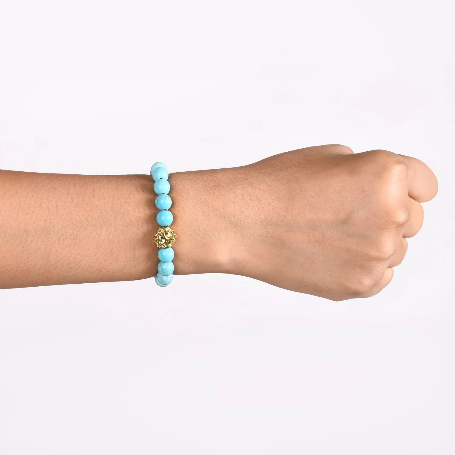Turquoise Stone Bracelet With Lion Head Charm - Image 3