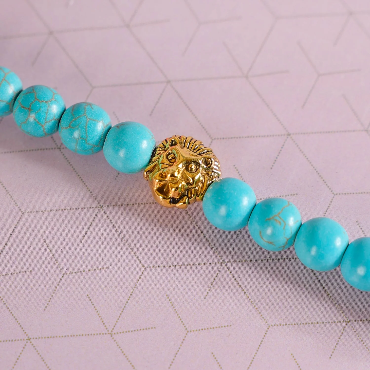 Turquoise Stone Bracelet With Lion Head Charm - Image 4