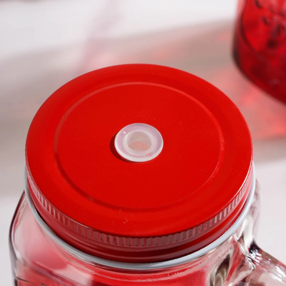 Tutti Frutti Glass Smoothie Jar Red with Lid and Straw Set of 4 - Image 5