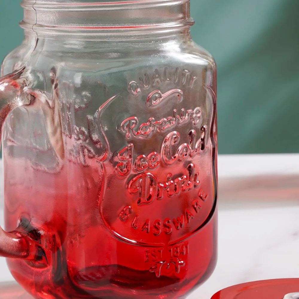 Tutti Frutti Glass Smoothie Jar Red with Lid and Straw Set of 4 - Image 8