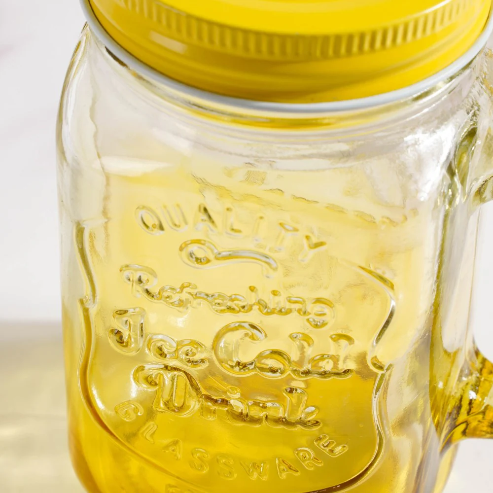 Tutti Frutti Glass Jar Yellow with Lid and Straw Set of 4 - Image 14