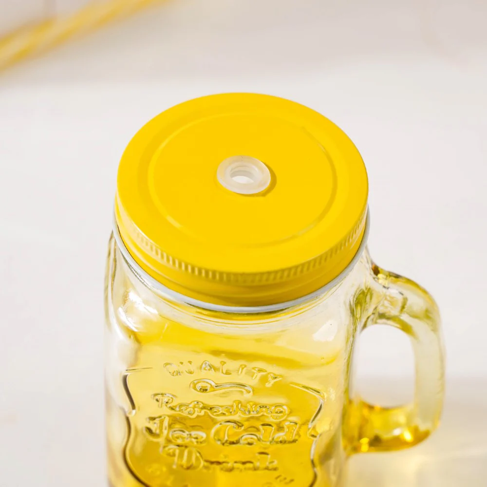 Tutti Frutti Glass Jar Yellow with Lid and Straw Set of 4 - Image 15