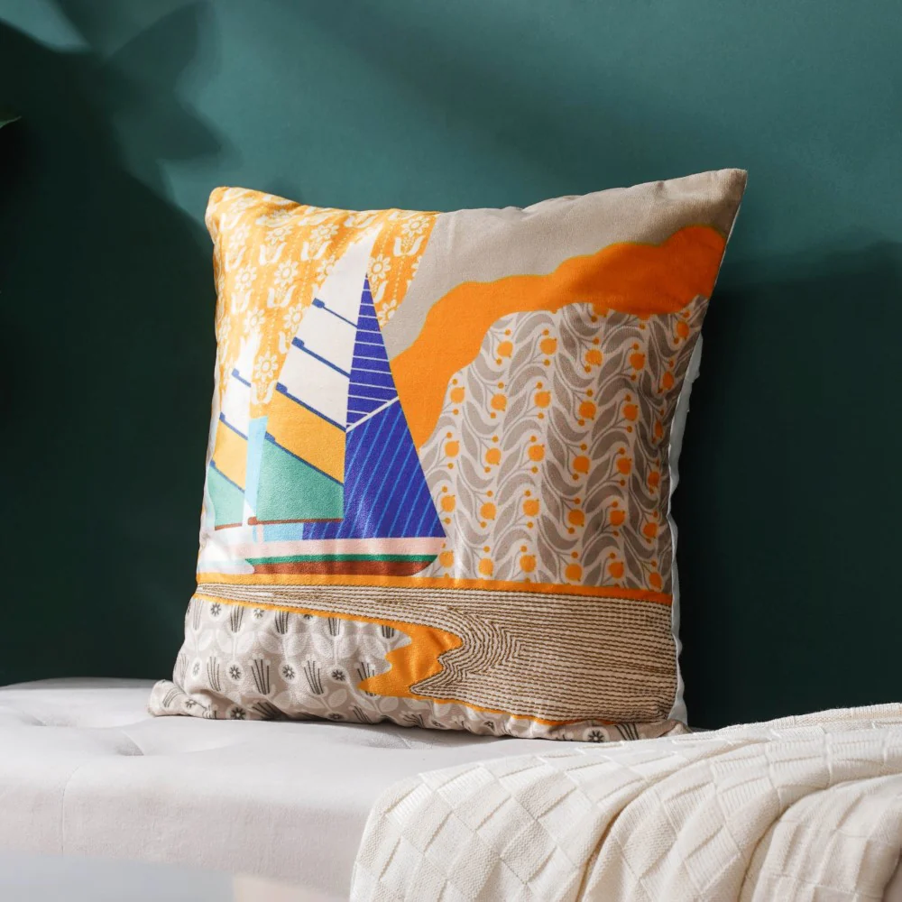 Twin Boats Velvet Cushion Cover 16 inch - Image 3