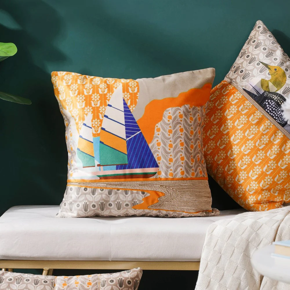Twin Boats Velvet Cushion Cover 16 inch - Image 9