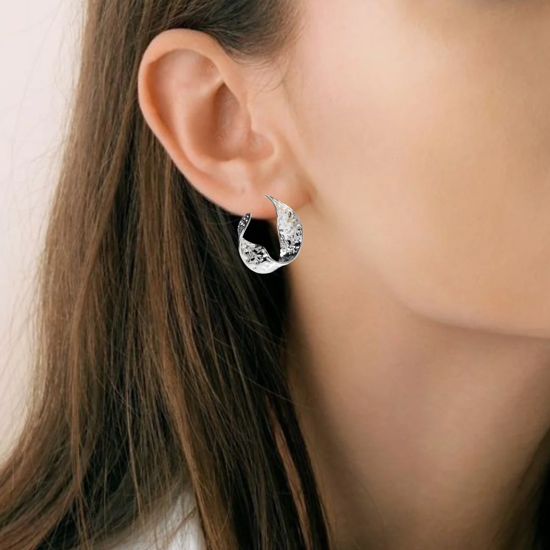 Twisted And Textured Silver Drop Earrings - Image 2