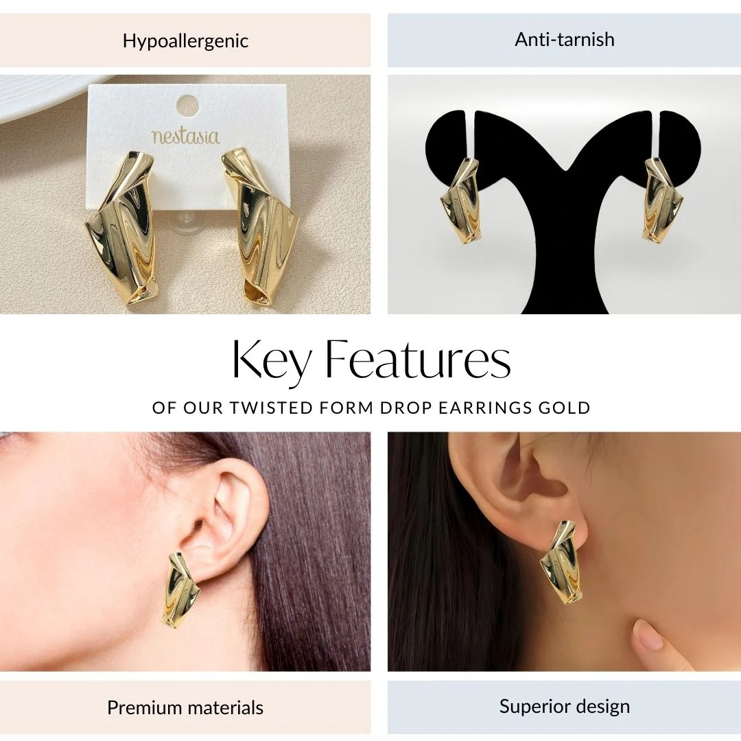 Twisted Form Drop Earrings Gold - Image 4
