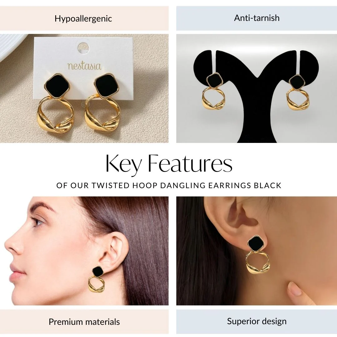 Twisted Hoop Dangling Earrings Black - Image 4